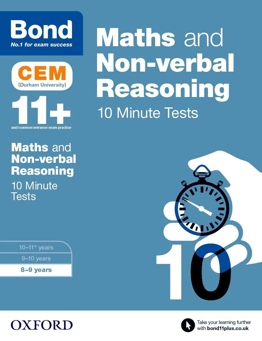 61xWFkmhNWL._SL1181_ خرید و دانلود نسخه کامل کتاب Maths & Non-verbal Reasoning: Bond 11+ CEM 10 Minute Tests (now Cambridge Select Insight): 8-9 years